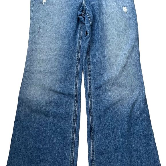 BDG Urban Outfitters Womens Sz 28 Distressed Raw Hem Jeans Button Front Wide Leg - Picture 2 of 9